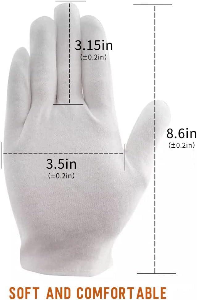 24 White Cotton Gloves by ADOPLX Stretchable Medium