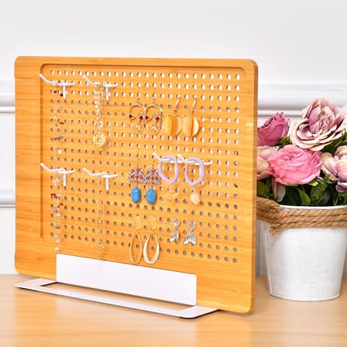 Versatile Bamboo Pegboard Display Stand with Hooks