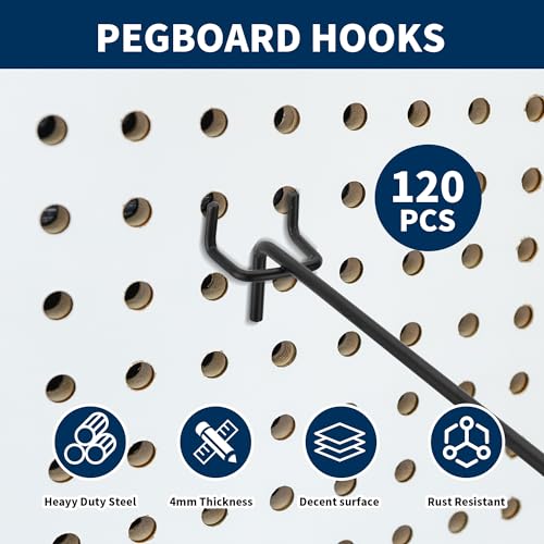 120 Pcs Heavy-Duty Black Pegboard Hooks