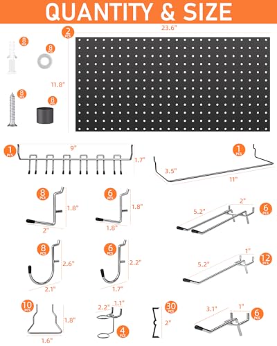 INCLY 100PCS Black Metal Pegboard Organizer Kit