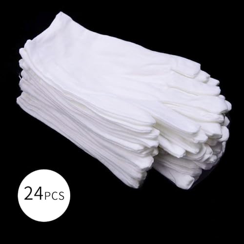 24 White Cotton Gloves by ADOPLX Stretchable Medium