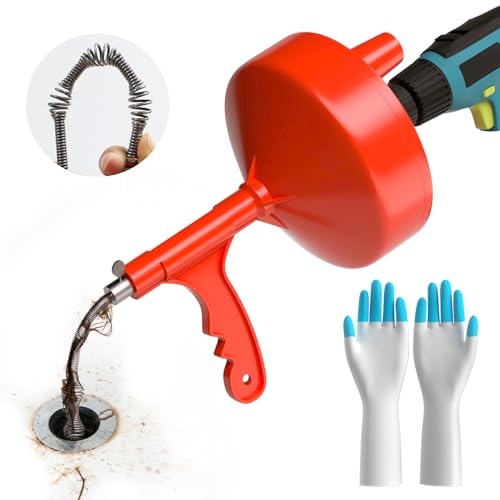 25ft Flex Drain Snake with Drill Adapter, Work Gloves