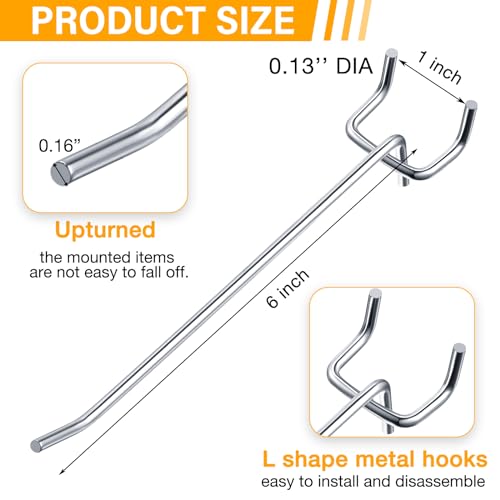 100 Pcs Stainless Steel Pegboard Hooks - 6 Inch