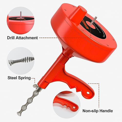 25ft Flex Drain Snake with Drill Adapter, Work Gloves