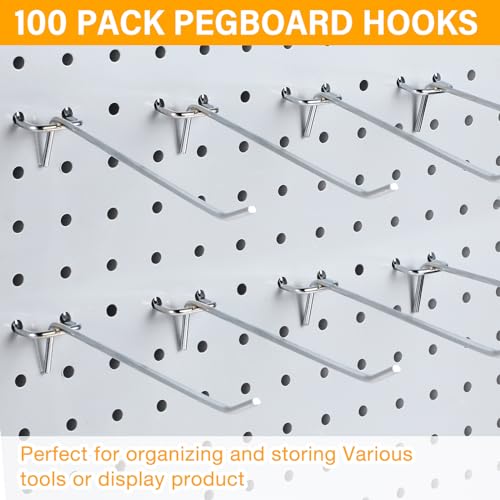 100 Pcs Stainless Steel Pegboard Hooks - 6 Inch