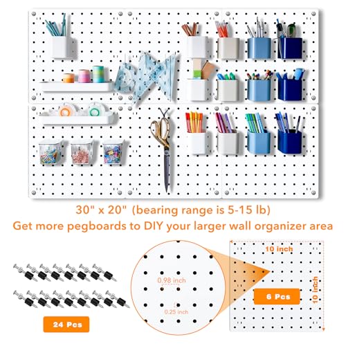 6-Piece White Pegboard Wall Organizer Kit
