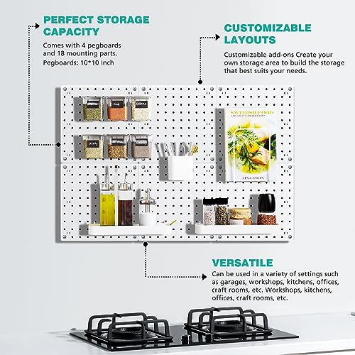 4 Pack White Pegboard Wall Organizer Panels