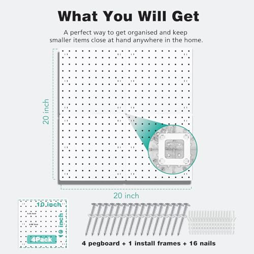 4 Pack White Pegboard Wall Organizer Panels