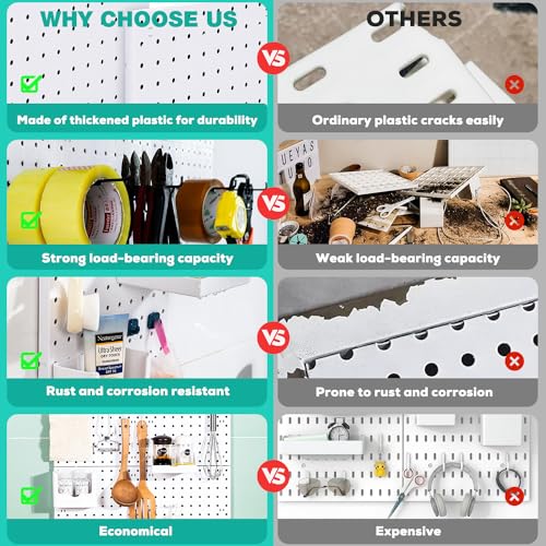 4 Pack White Pegboard Wall Organizer Panels