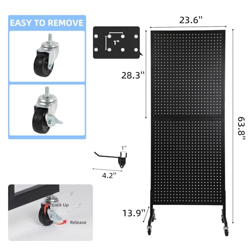 NectaCol 2'x5' Rolling Pegboard Display Stand
