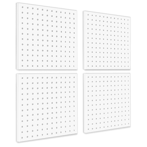 BELLO YON 4Pcs Pegboard, Metal Peg Board, Pegboard Wall Organizer Panels Accessories, Mount Display Pegboard Kits, Pegboard for Walls Garage Craft Room Office Workshop, Easy Installation (White)