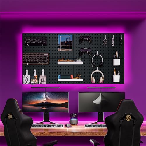 RIVTUN Pegboard Combination Kit for Wall Organizer, Wall Mounted Peg Board Kits for Kitchen, Bedroom, Office, &Bathroom, 4 Pieces Black Pegboards and 14 Accessories, 22" x 22"