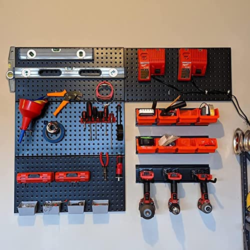 Wallmaster Pegboard Organizer Garage Storage - 48pcs Pegboard Hooks Set, Pegboard Tool Organizer with 48x24 Inch Steel Peg Board & 4 Storage Bins（Black）