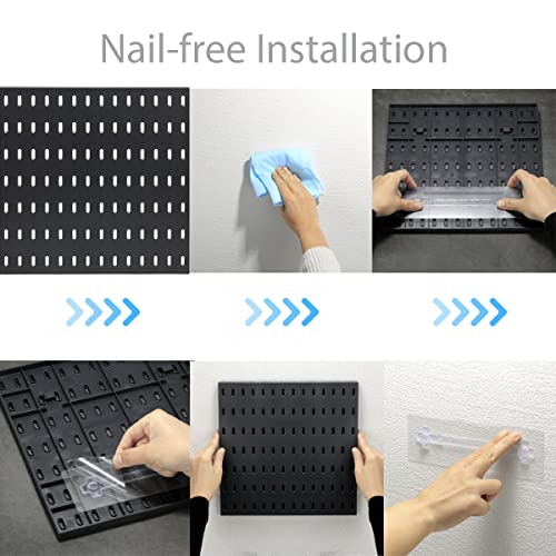RIVTUN Pegboard Combination Kit for Wall Organizer, Wall Mounted Peg Board Kits for Kitchen, Bedroom, Office, &Bathroom, 4 Pieces Black Pegboards and 14 Accessories, 22" x 22"