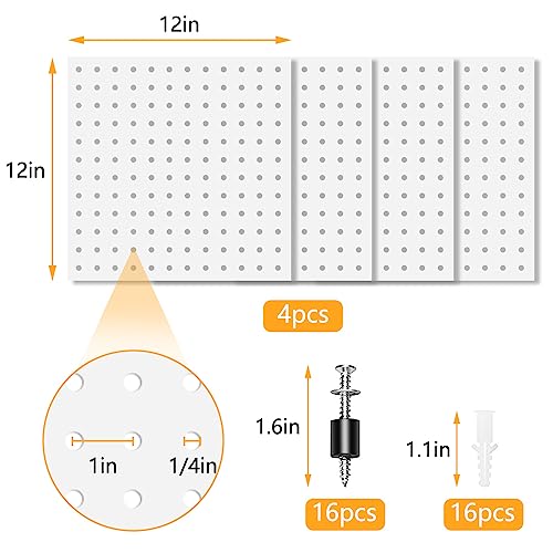 BELLO YON 4Pcs Pegboard, Metal Peg Board, Pegboard Wall Organizer Panels Accessories, Mount Display Pegboard Kits, Pegboard for Walls Garage Craft Room Office Workshop, Easy Installation (White)
