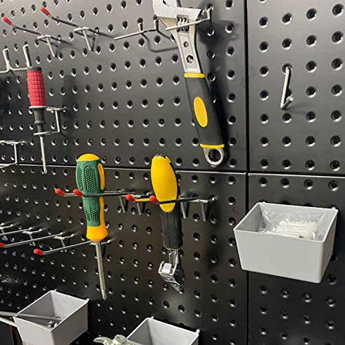 Wallmaster Pegboard Organizer Garage Storage - 48pcs Pegboard Hooks Set, Pegboard Tool Organizer with 48x24 Inch Steel Peg Board & 4 Storage Bins（Black）