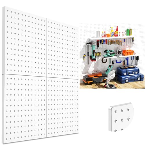 DEMEDO Peg Board, 4Pcs Metal Pegboard Wall Organizer with Heavy Duty, Pegboard, Peg Boards for Walls White Pegboard Panels for Craft Room Garage Workshop Kicthen Tool Organization