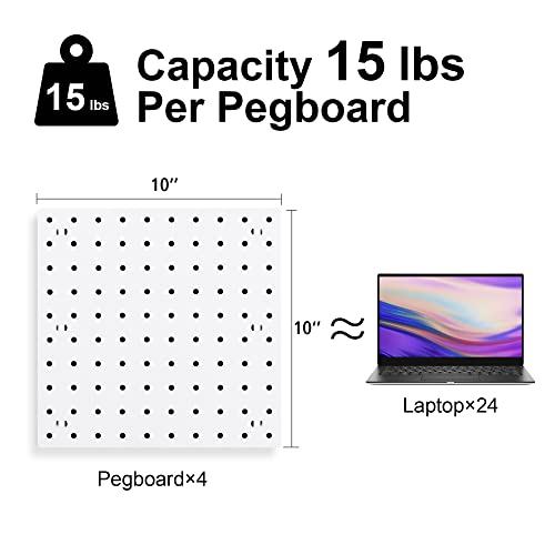 TATU 4Pcs Pegboard, Pegboard Wall Organizer Panels, Easy Installation, Pegboard Combination Kit for Garage Craft Workshop Office Kitchen Bathroom and Study Room (White)