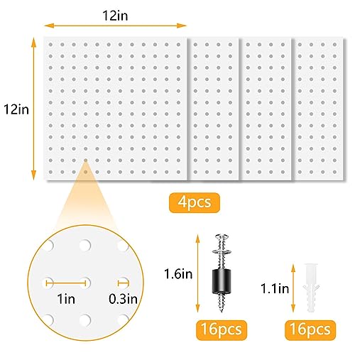 Dobures 4PCS Pegboard,Metal PegBoard, Pegboard Wall Organizer, Pegboard Storage System for Workbench, Shop, Shed Modular Peg Board Organizer Board Kit