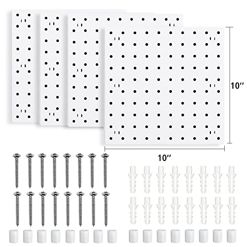 TATU 4Pcs Pegboard, Pegboard Wall Organizer Panels, Easy Installation, Pegboard Combination Kit for Garage Craft Workshop Office Kitchen Bathroom and Study Room (White)