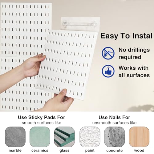 KAYYUKI WH 17 Piece Pegboard Combination kit, 4 Peg Board and 13 Accessories Modular Hanging for Wall Organizer Crafts Organization, Ornaments Display, Nursery Storage, White peg Board，22''x22''