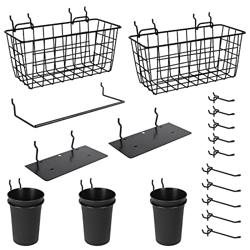 G.CORE Peg Board Organizer Accessories 18 Pack, Pegboard Hooks Assortment Peg Baskets Cups Hook Accessory Set, Various Tools Storage Arrange System Kit for Garage Workshop Workbench Craft Room