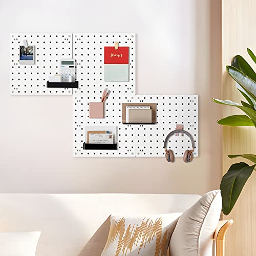 TATU 4Pcs Pegboard, Pegboard Wall Organizer Panels, Easy Installation, Pegboard Combination Kit for Garage Craft Workshop Office Kitchen Bathroom and Study Room (White)