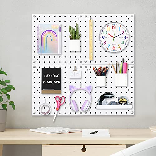 TATU 4Pcs Pegboard, Pegboard Wall Organizer Panels, Easy Installation, Pegboard Combination Kit for Garage Craft Workshop Office Kitchen Bathroom and Study Room (White)