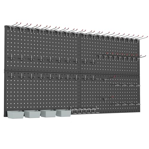 WALMANN Metal Pegboard Kit with Accessories for Wall Garage Tools Pegboard Storage System for Garage, Workbench, Shed Modular Peg Board Organizer Board with Hooks(Black)