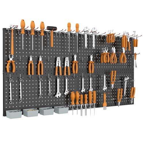 WALMANN Metal Pegboard Kit with Accessories for Wall Garage Tools Pegboard Storage System for Garage, Workbench, Shed Modular Peg Board Organizer Board with Hooks(Black)
