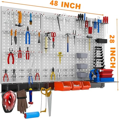 TORACK 109Pcs Wall Organizer Utility Storage Kit with Toolboard Hooks & Accessories, 4 ft. Metal Pegboard for Garage with Wall Mounted Bins & Racks