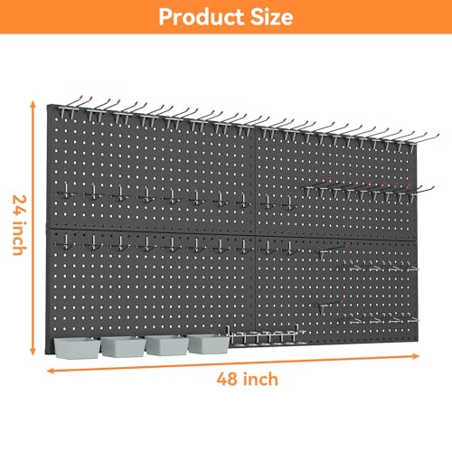 WALMANN Metal Pegboard Kit with Accessories for Wall Garage Tools Pegboard Storage System for Garage, Workbench, Shed Modular Peg Board Organizer Board with Hooks(Black)