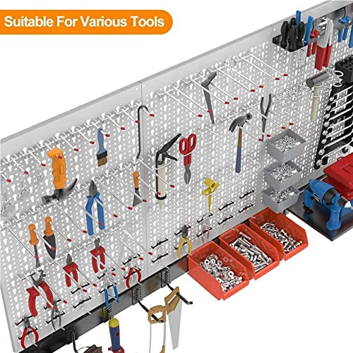 TORACK 109Pcs Wall Organizer Utility Storage Kit with Toolboard Hooks & Accessories, 4 ft. Metal Pegboard for Garage with Wall Mounted Bins & Racks