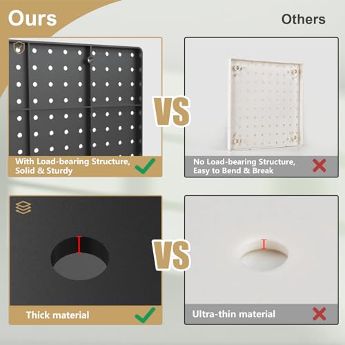 FZK Pegboard 32"*32",Black Pegboard 4pcs and 46 Peg Board Hooks with Strong Ribs Back Holds up for 200Ib,Peg Board,Pegboard Wall Organizer,Peg Boards for Walls for Garage Workshop Office