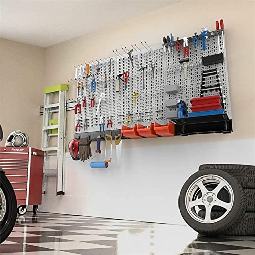 TORACK 109Pcs Wall Organizer Utility Storage Kit with Toolboard Hooks & Accessories, 4 ft. Metal Pegboard for Garage with Wall Mounted Bins & Racks