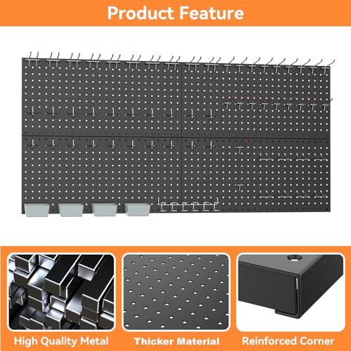 WALMANN Metal Pegboard Kit with Accessories for Wall Garage Tools Pegboard Storage System for Garage, Workbench, Shed Modular Peg Board Organizer Board with Hooks(Black)