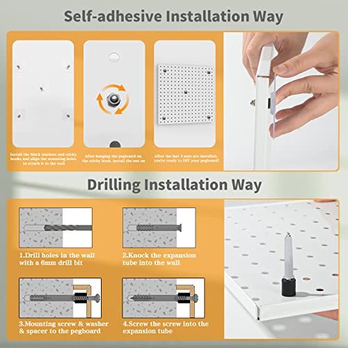 Peg Board, 4PCS Metal Pegboard Wall Organizer. Heavy Duty Pegboard, Peg Boards, Pegboard for Walls, White Pegboard for Garage Craft Room Workbench Office Kitchen Tool Organization, 24 * 24