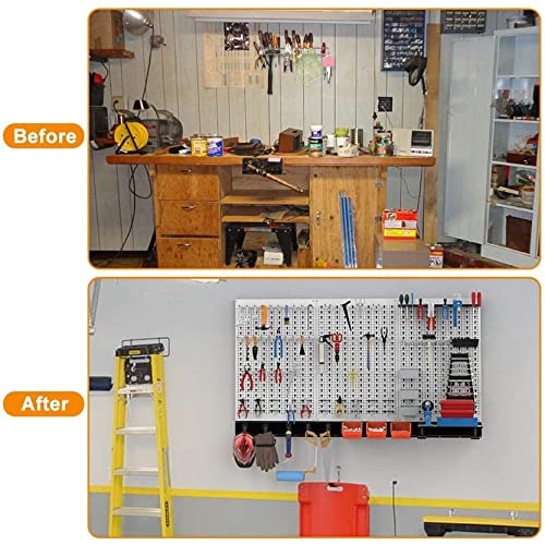 TORACK 109Pcs Wall Organizer Utility Storage Kit with Toolboard Hooks & Accessories, 4 ft. Metal Pegboard for Garage with Wall Mounted Bins & Racks