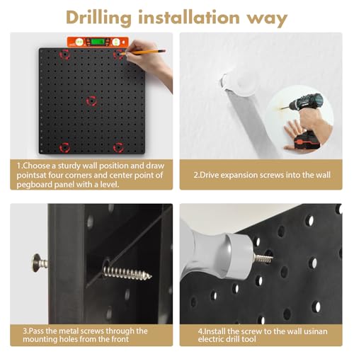 FZK Pegboard 32"*32",Black Pegboard 4pcs and 46 Peg Board Hooks with Strong Ribs Back Holds up for 200Ib,Peg Board,Pegboard Wall Organizer,Peg Boards for Walls for Garage Workshop Office