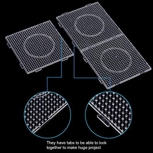 H&W 4PCS 5mm Fuse Beads Boards, Large Clear Pegboards Kits, with Gift 4 Lroning Paper (WA3-Z1)