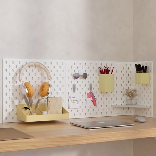 Standing Desk Pegboard, Office Pegboard for Desk, 13 Set Desk Organizer with Containers, Shelves and Hooks, Multi-Functional Peg Board Storage Solution for Office, Bedroom, Kitchen, Entryway