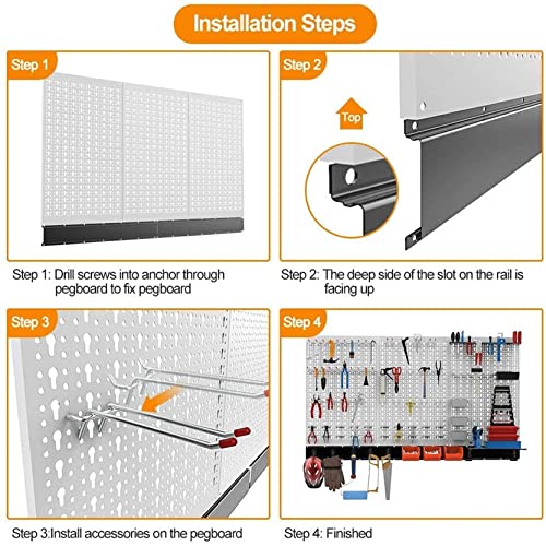 TORACK 109Pcs Wall Organizer Utility Storage Kit with Toolboard Hooks & Accessories, 4 ft. Metal Pegboard for Garage with Wall Mounted Bins & Racks