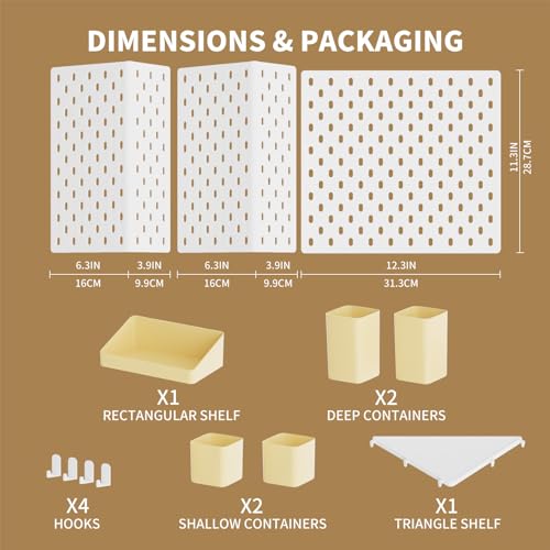 Standing Desk Pegboard, Office Pegboard for Desk, 13 Set Desk Organizer with Containers, Shelves and Hooks, Multi-Functional Peg Board Storage Solution for Office, Bedroom, Kitchen, Entryway