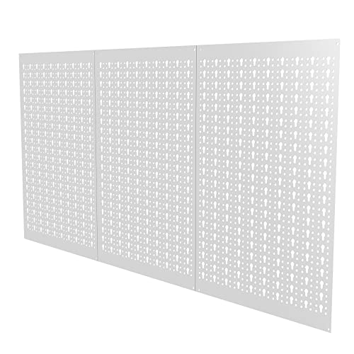 TORACK 3Pcs Metal Pegboard Panels for Wall Garage Utility Tools Pegboard Storage System for Workbench, Shop, Shed Modular Peg Board Organizer Board Kit(Pack of 3, Grey)