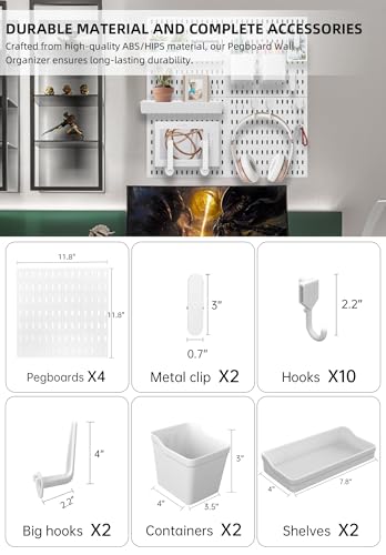 EVDBOBO Wall Organizer Peg Board - Elevate And Declutter Your Gaming And Office - Create A Perfectly Structured Space(White)