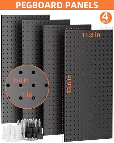 INCLY 158PCS Metal Pegboard Wall Organizer, 48x24 Inch Black Pegboard Panels Tool Organizer Kit with Accessories Hooks and Bins, Peg Board Utility Tool Storage for Garage Workbench Shed