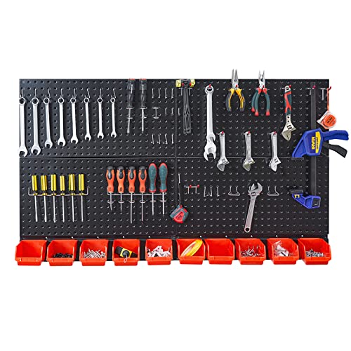 Ultrawall Pegboard Wall Organizer, Black Metal Pegboard Panels, Garage Storage System with Hooks and Storage Bins, 59pcs