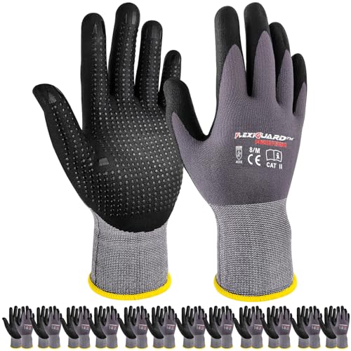 Gasoline Safety Work Gloves, Nitrile Coated-12 Pairs, Dot Grip