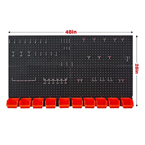 Ultrawall Pegboard Wall Organizer, Black Metal Pegboard Panels, Garage Storage System with Hooks and Storage Bins, 59pcs
