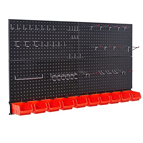 Ultrawall Pegboard Wall Organizer, Black Metal Pegboard Panels, Garage Storage System with Hooks and Storage Bins, 59pcs
